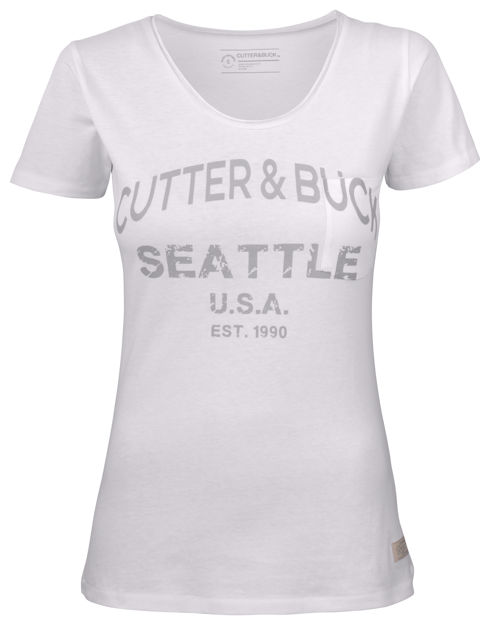 Pacific City Tee Ladies White with Grey Print