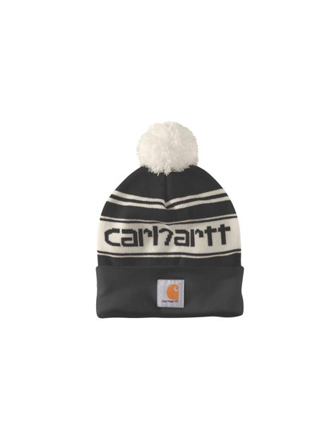 Knit Pom-Pom Cuffed Logo Beanie Black